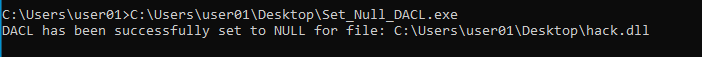 Set DACL of hack.dll to NULL