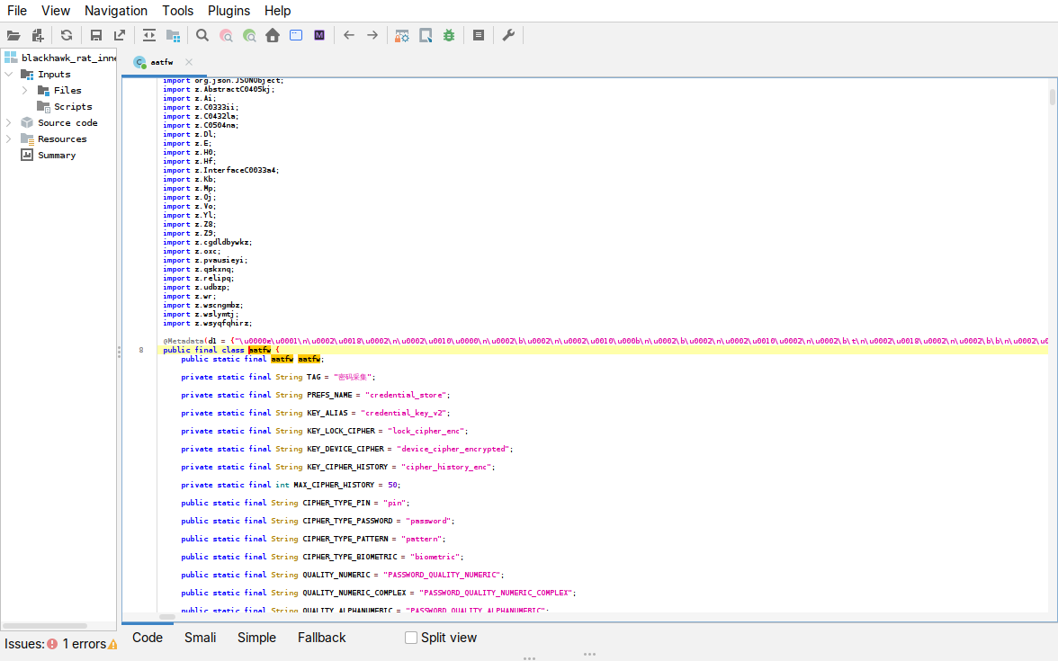 credential-capture module decompiled in jadx
