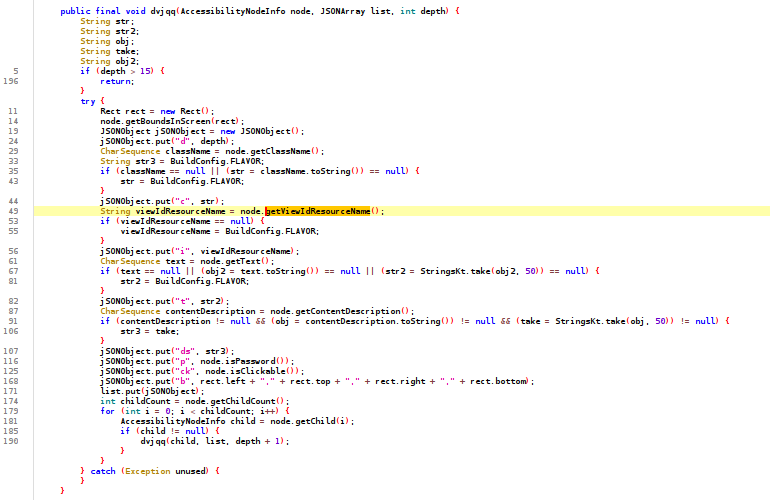 credential node-tree scrape decompiled in jadx
