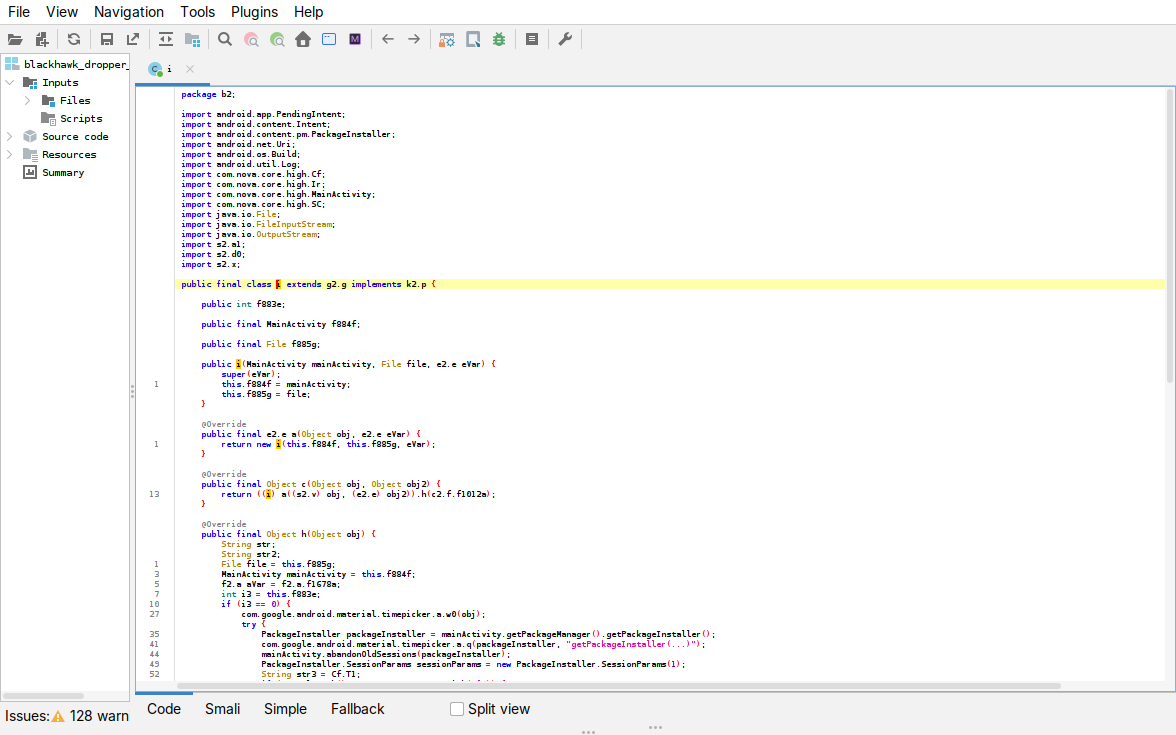 PackageInstaller session decompiled in jadx